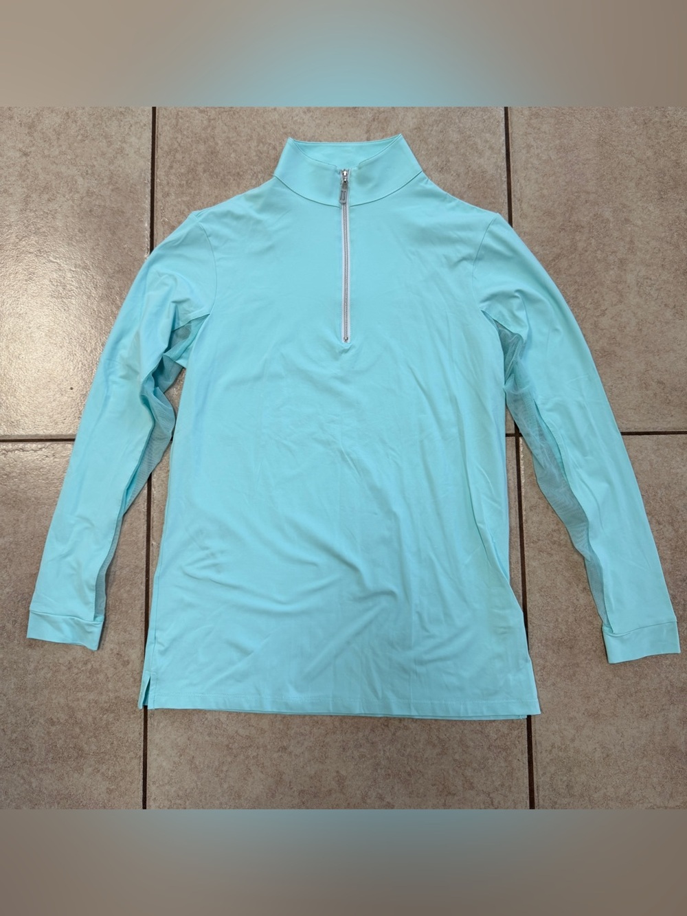 seafoam aqua quarter-zip long-sleeve mock neck activewear top features